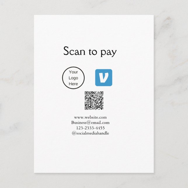 Q R Code venmo scannen, um Logokombination Social  Postkarte (Vorderseite)