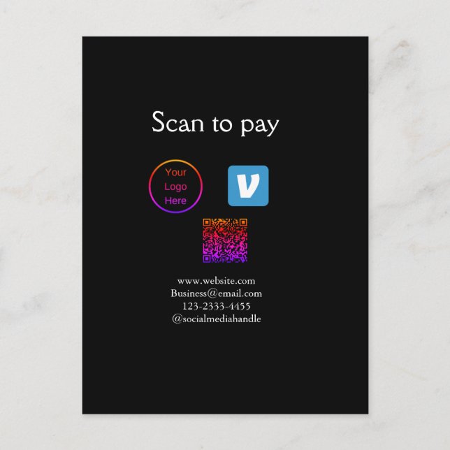 Q R Code venmo scannen, um Logokombination Social  Postkarte (Vorderseite)