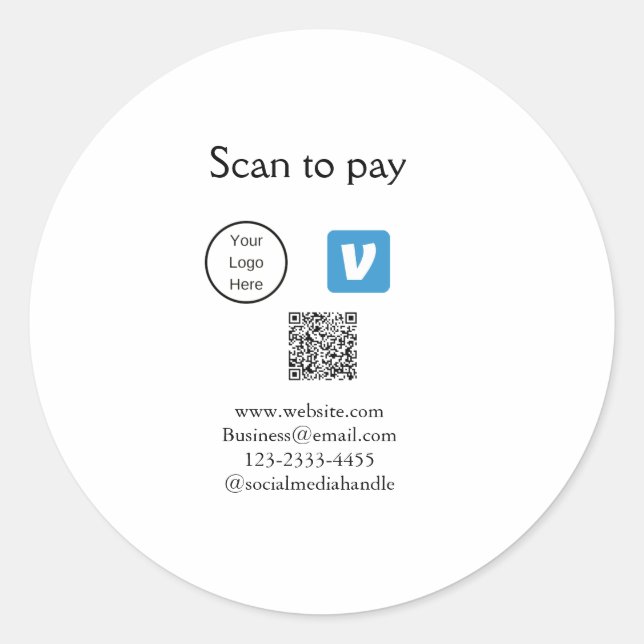 Q R Code venmo scannen, um Logokombination Social  Runder Aufkleber (Vorderseite)
