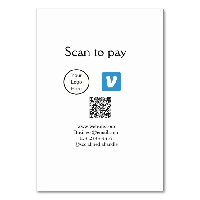 Q R Code venmo scannen, um Logokombination Social  Tischnummer (Vorderseite)