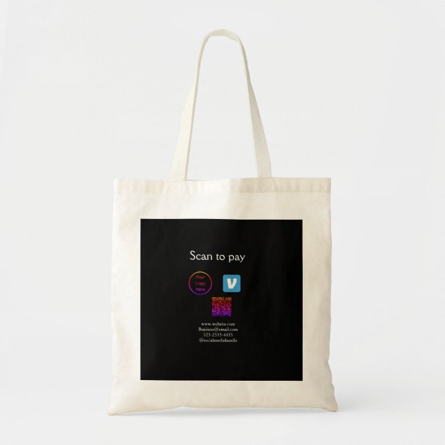 Q R Code venmo scannen, um Logokombination Social  Tragetasche (Vorne)