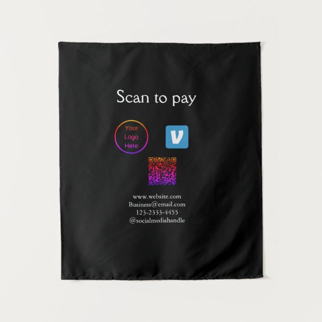 Q R Code venmo scannen, um Logokombination Social  Wandteppich (Vorderseite)