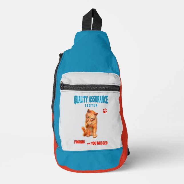 QA Tester Katzen Humor Crossbody Bag (Vorderseite)