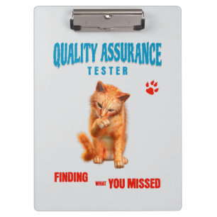 QA Tester Katzen Humor Klemmbrett