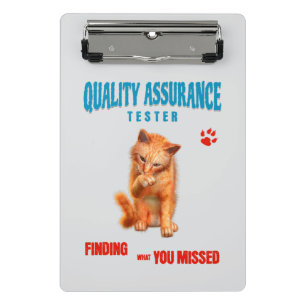 QA Tester Katzen Humor Mini Klemmbrett