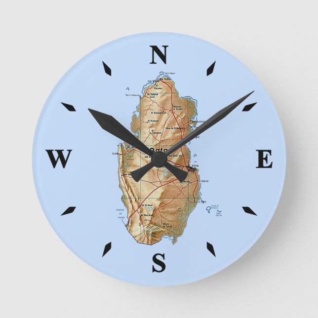 Qatar Map Clock Runde Wanduhr (Vorderseite)