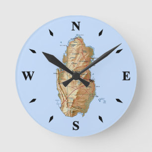 Qatar Map Clock Runde Wanduhr