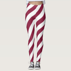 Qatar National Flag Colors Diagonal Striping Leggings