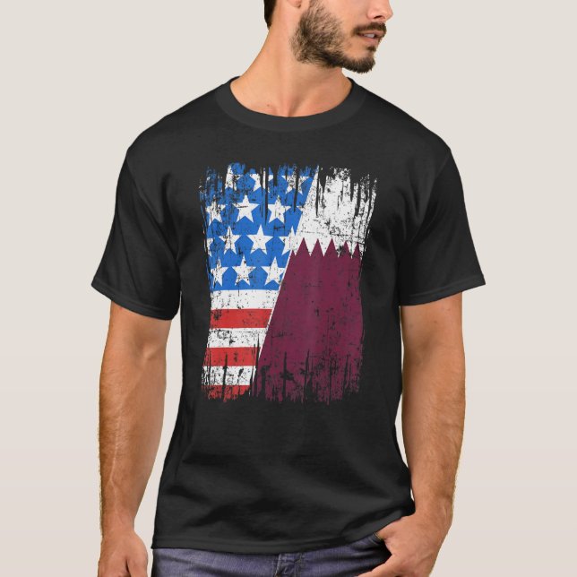 Qatari American Flag Qatar Usa T-Shirt (Vorderseite)