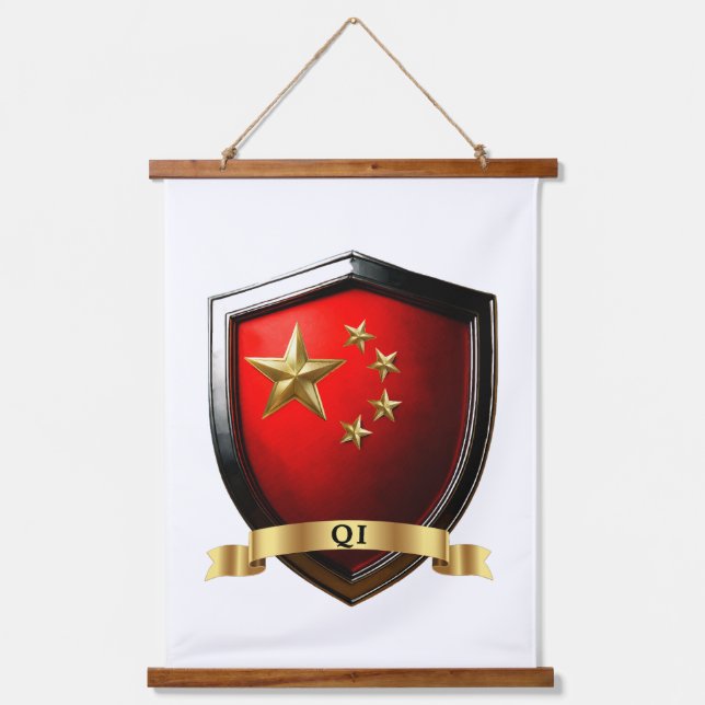 Qi China Heritage Schild Wandteppich Mit Holzrahmen (Vorderseite)