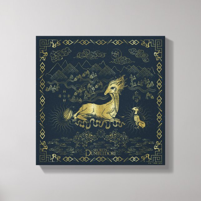 Qilin an der Erholung Golden Tapestes Leinwanddruck (Vorderseite)