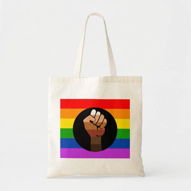 QPOC Pride Flag - Schwarze Faust Tragetasche (Vorne)