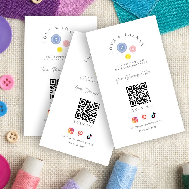 QR 3 Buttons Love & Thanks Support Small Business Visitenkarte (Tarjeta De Visita QR 3 Buttons Love & Thanks Support Small Business.)