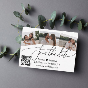 QR 3 Fotos Collage Save the Date modern Mitteilungskarte