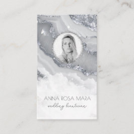 *~* QR Agate Marble FOTO LOGO SILVER AP66 Grau Visitenkarte