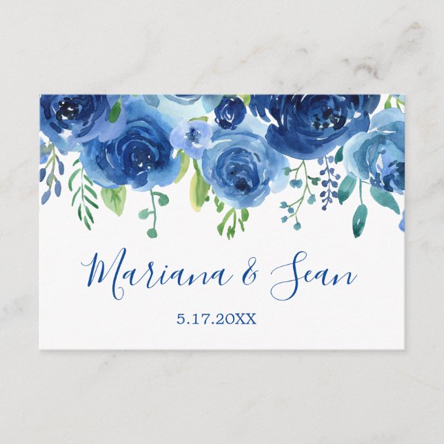 QR-Antwortkarte für Hochzeiten mit blauem Flor Dankeskarte (Vorderseite)