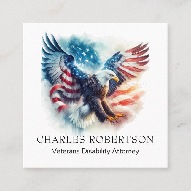 *~* QR AP16 US American Flag Bald Eagle Künstleris Quadratische Visitenkarte (Vorderseite)