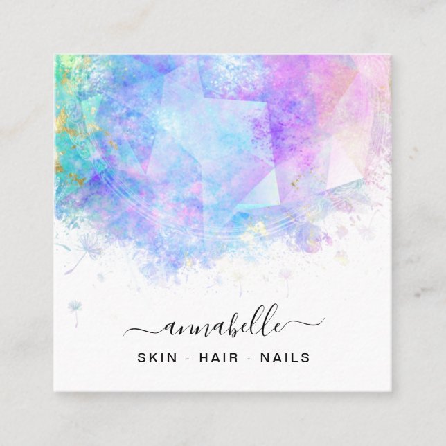 *~* QR AP26 OPAL Prism Rainbow Ethereal Dandelion Quadratische Visitenkarte (Vorderseite)