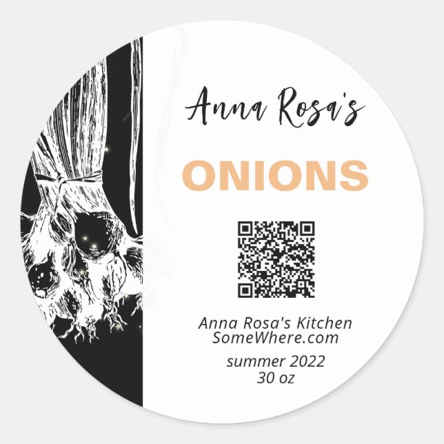 *~* QR AP30 ONIONS- DEHYDRATED CANNING FREEZE RUNDER AUFKLEBER (Vorderseite)