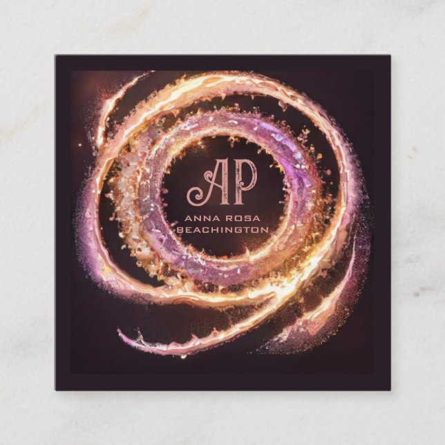 *~* QR AP65 Gold Rings Glitzer Black Quadratische Visitenkarte (Vorderseite)