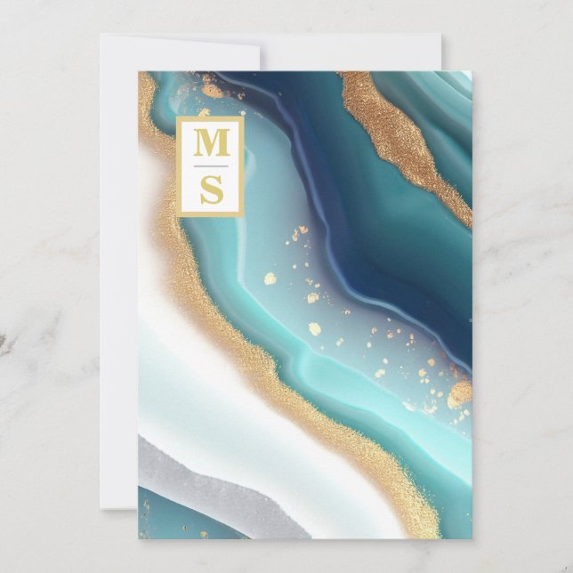 *~ QR AQUAMARINES Monogramm AR66 UAWG Agate Weddin Einladung (Vorderseite)