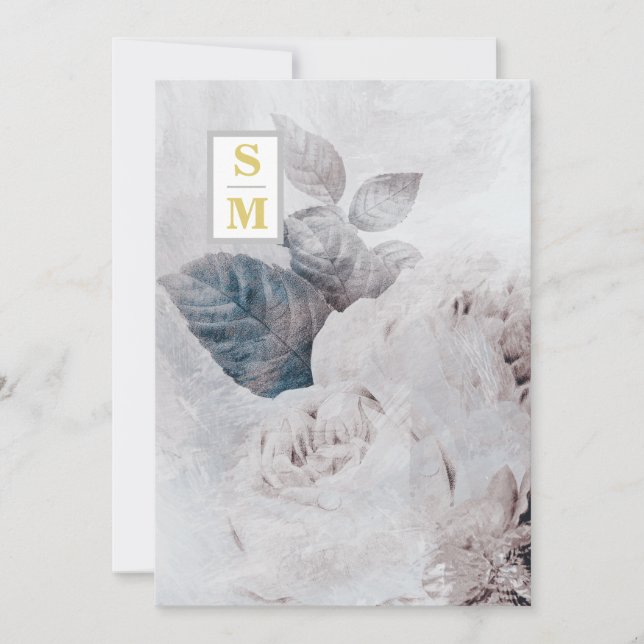 *~ QR AR26 Initials White Rose UAWG Rustic Wedding Einladung (Vorderseite)