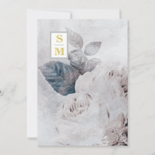 *~ QR AR26 Initials White Rose UAWG Rustic Wedding Einladung