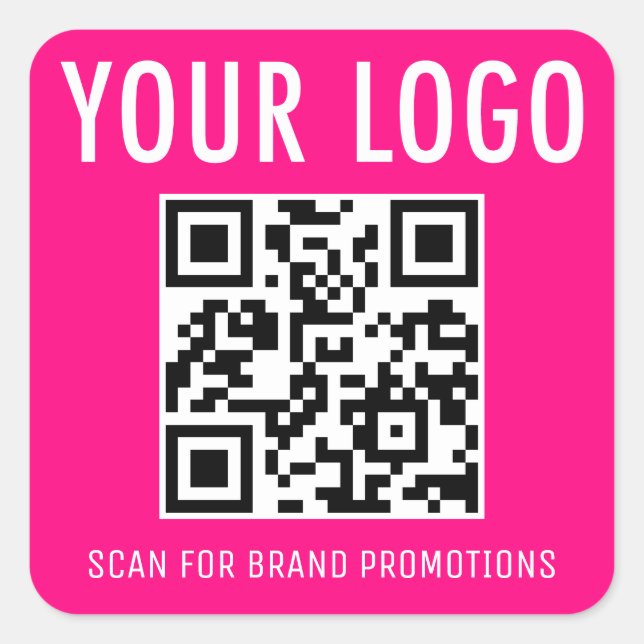 QR-Aufkleber für das Business-Logo in Hot-Pink Quadratischer Aufkleber (Vorderseite)