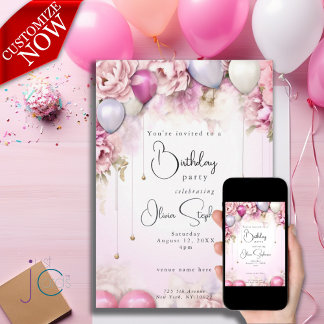 QR Birthday Shades of Magenta Einladung