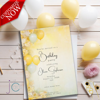 QR Birthday Vivid Lemon Yellow Floral Einladung