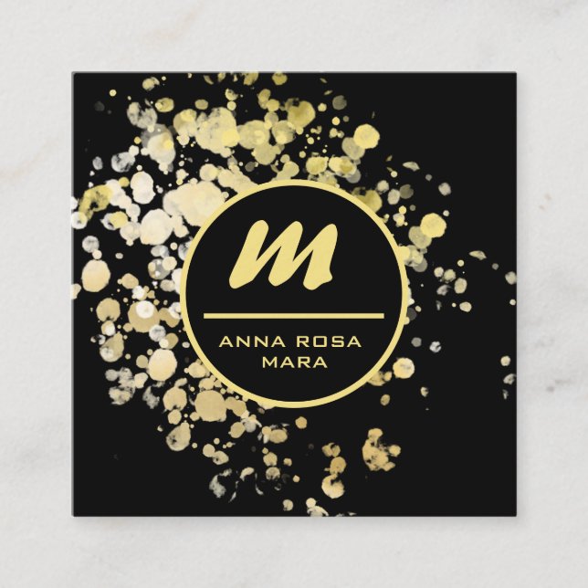 *~* QR Black Gold Glitzer Dramatischer Elegant AP6 Quadratische Visitenkarte (Vorderseite)