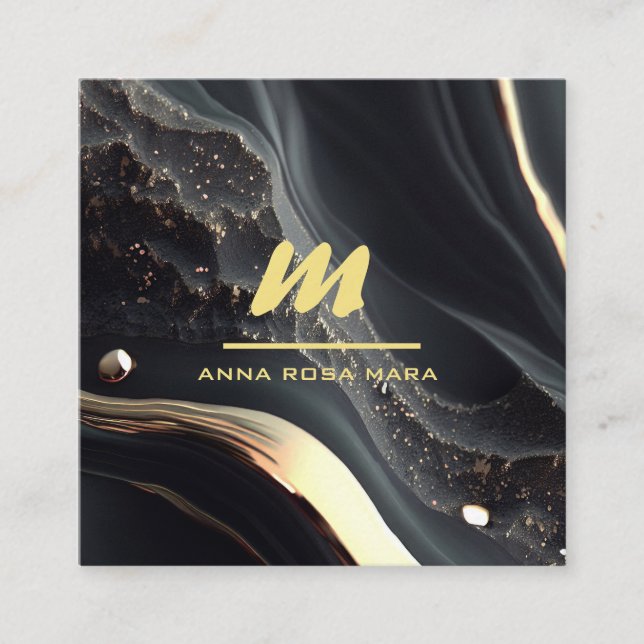 *~* QR Black Gold Glitzer Dramatisches Monogramm A Quadratische Visitenkarte (Vorderseite)