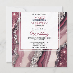 *~* QR BURGUNDY PINK Agate UAWG AR66 Wedding Einladung