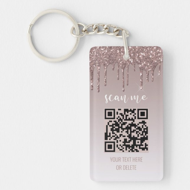 QR Business Card Blush Pink Driving Glitzer Schlüsselanhänger (Vorderseite)