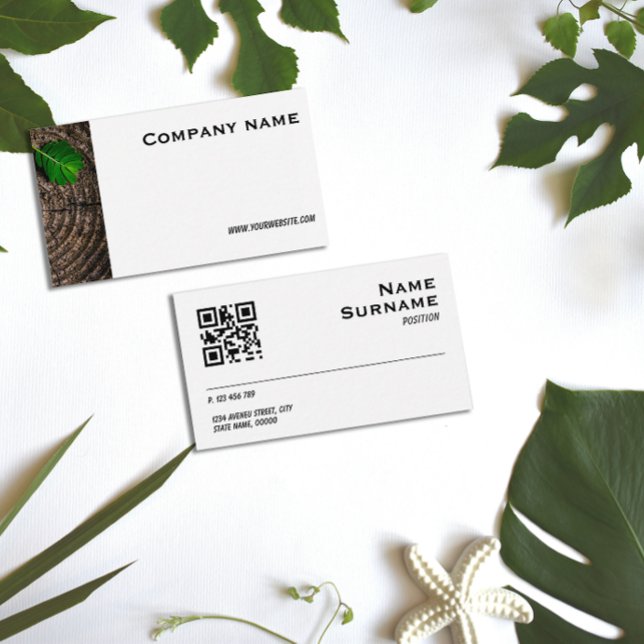 QR Business Card für Minimalistische Holzblätter Visitenkarte (Von Creator hochgeladen)