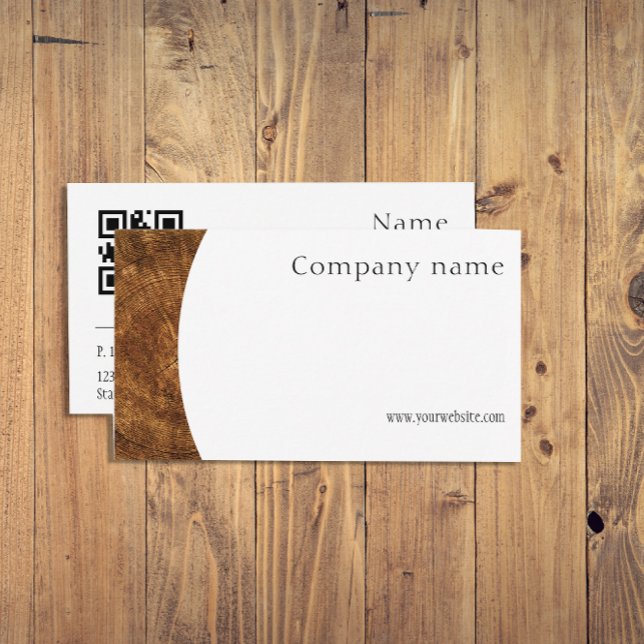 QR Business Card für Minimalistische Holzfotografi Visitenkarte (Minimalist wood photography QR Business Card with pebble texture background. )
