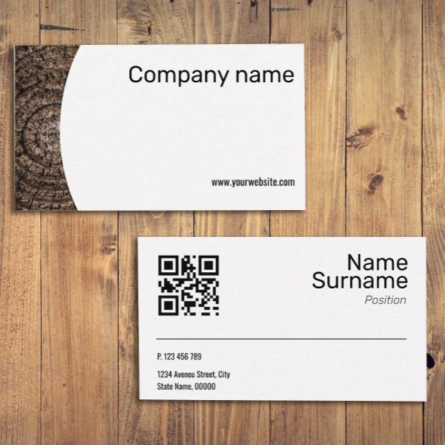 QR Business Card für Minimalistische Holzfotografi Visitenkarte (Von Creator hochgeladen)