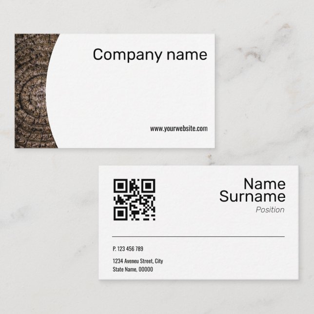 QR Business Card für Minimalistische Holzfotografi Visitenkarte (Vorne/Hinten)