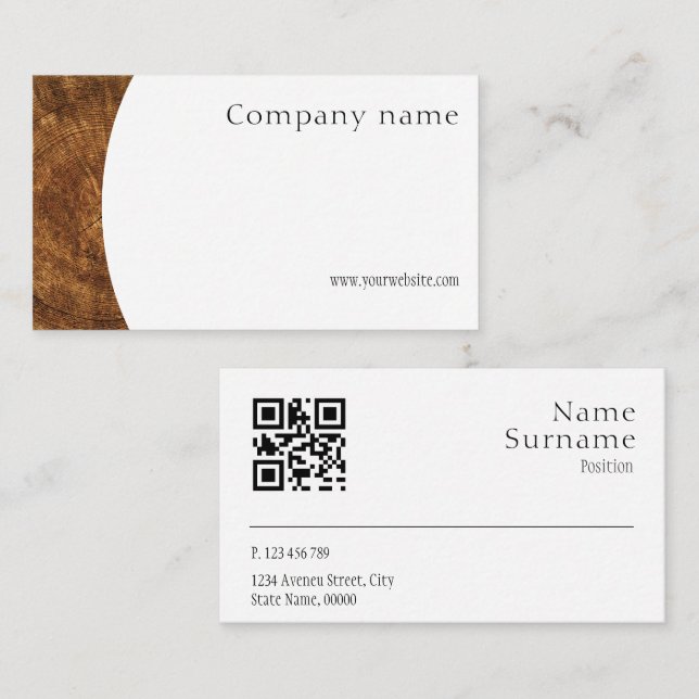 QR Business Card für Minimalistische Holzfotografi Visitenkarte (Vorne/Hinten)