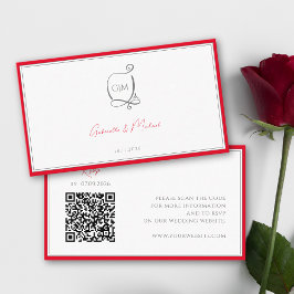 QR Cherry Red Simple Elegant Monogram UAWG Wedding Begleitkarte