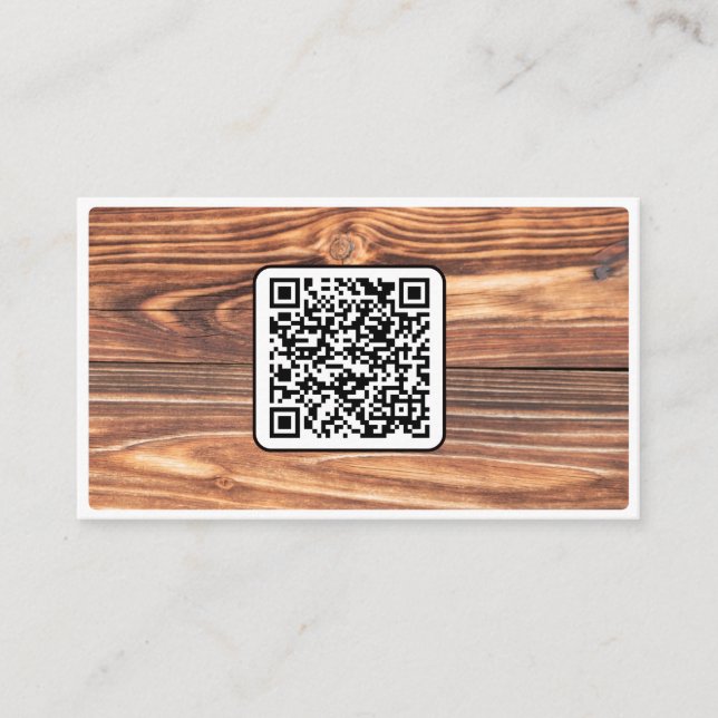 QR-Code 100% Bio Holzstil auf Weiß Visitenkarte (Vorderseite)
