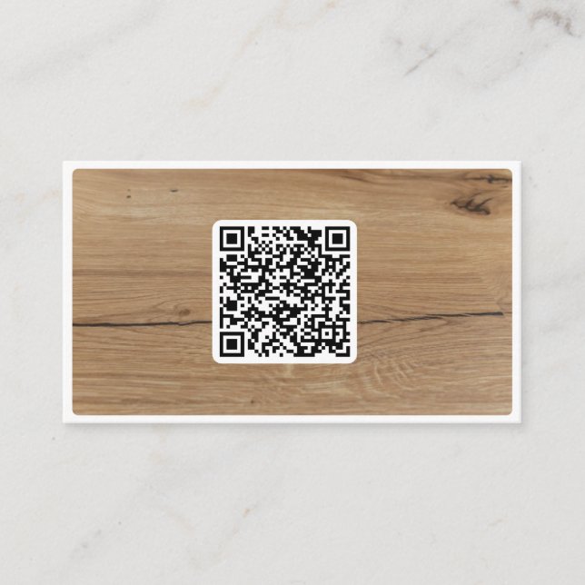 QR-Code 100% Bio Holzstil auf Weiß Visitenkarte (Vorderseite)