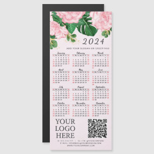 QR-Code 2024-Kalender für rosafarbene Floral Busin Magnetkarte