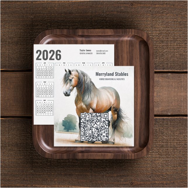 QR-Code 2026 Kalender Visitenkarte (Horse QR Code 2026 Calendar Business Cards (front and back))