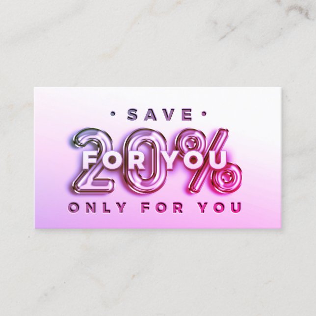 QR-CODE 20% ERMÄSSIGUNG INSERT DANK PINK VISITENKARTE (Vorderseite)