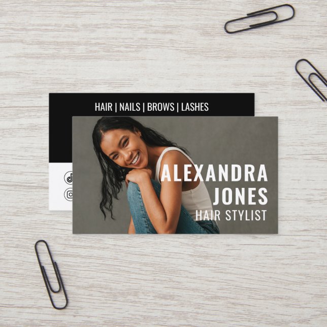 Qr Code 2 Soziale Icons Vorlage für Haarstil Visitenkarte (Vorderseite/Rückseite Beispiel)