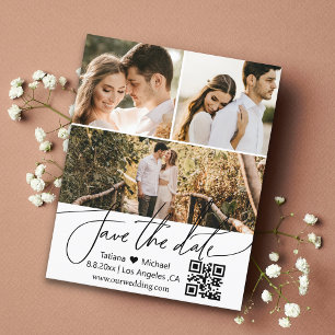 QR-Code 3-Foto-Collage Save the Date Einladung