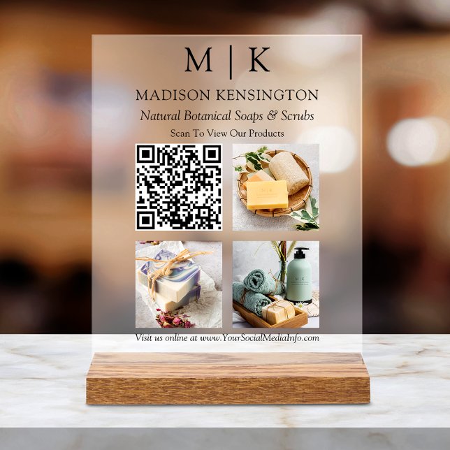 QR-Code-3-Foto für Monogramme oder Add-Logos Acrylschild (Customize to change text size or text style.)