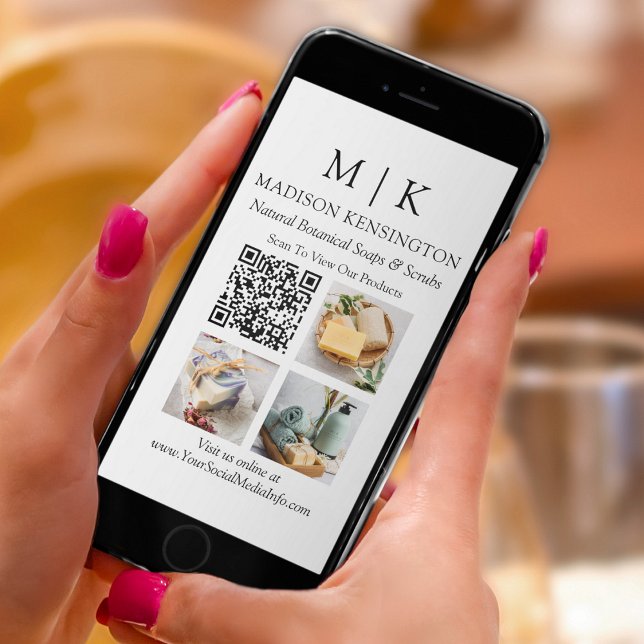 QR-Code-3-Foto für Monogramme oder Add-Logos Karte (Edit to Customize text, colors and more)