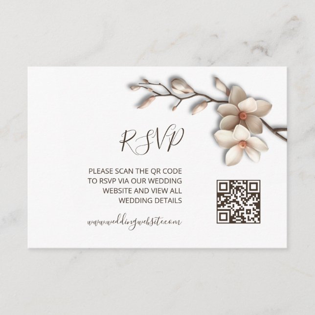 QR-Code |  3D-Blütenmagnolie RSVP Begleitkarte (Vorderseite)